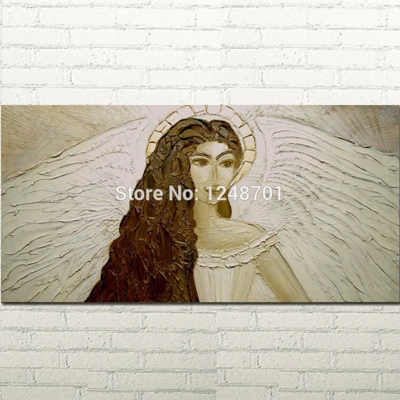 

Abstract Figure girl Acrylic Oil Painting White Angel Wings Palette Knife Texture Home Decor on Canvas 24''x48''