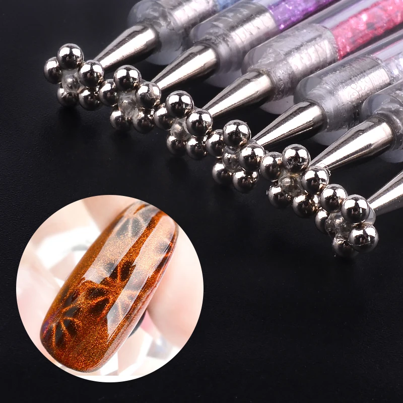 Дизайн ногтей кошачий глаз кисти цветочный магнит двойная головка ручка для 3D Магнитный Гель-лак «кошачий глаз» двойная Концевая ручка-кисть инструмент