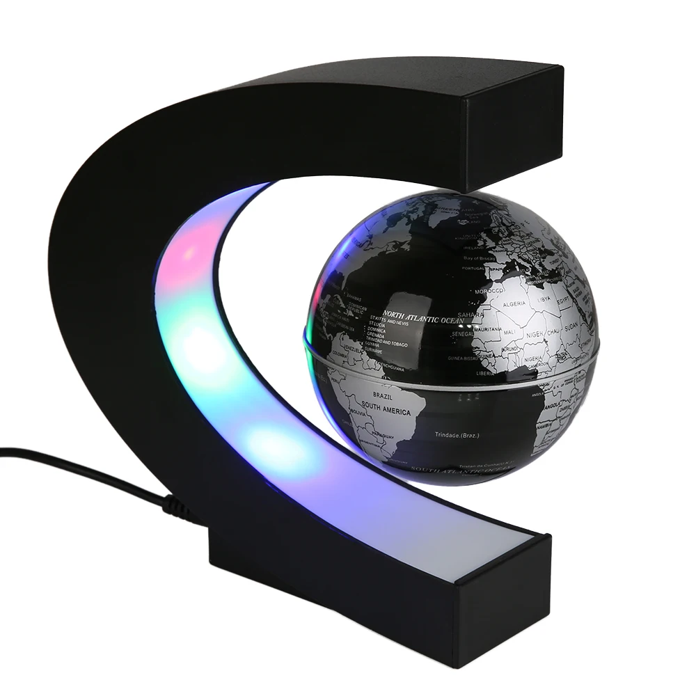 Novelty C Shape 3 Inches Floating Globe Table Lamps with Colorful LED Lights for Home