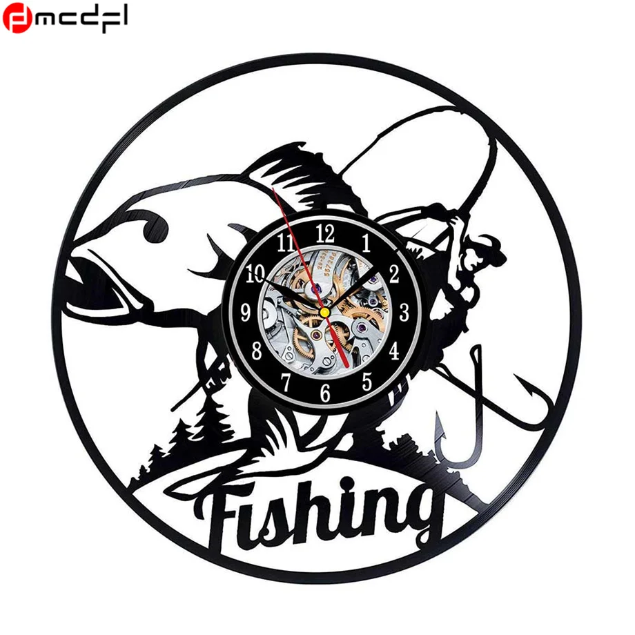 Новогодний подарок рыболовные дизайнерские настенные часы Черные виниловые пластинки часы рыбий человек рождественские подарки - Цвет: 9