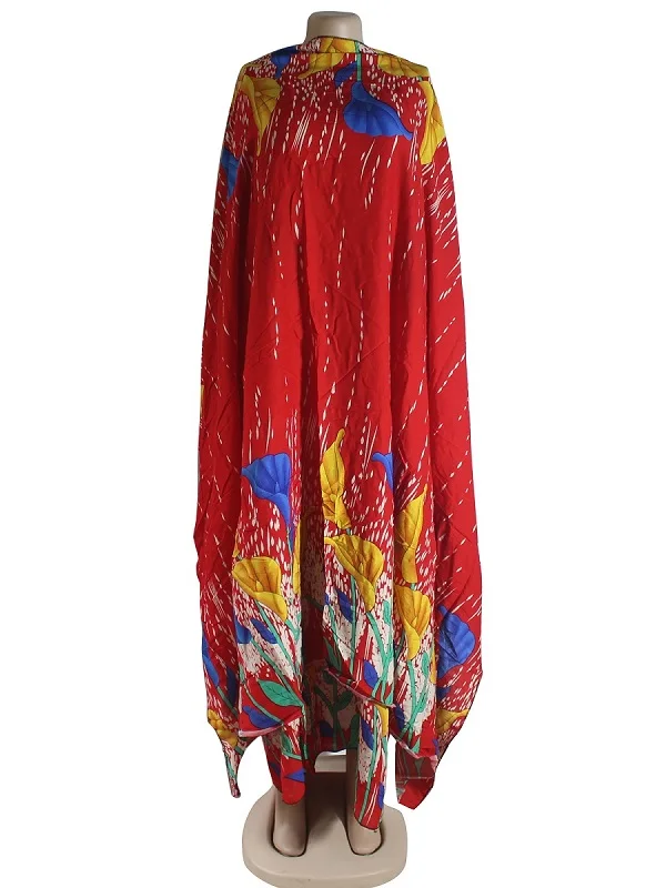 Африканский дизайн Базен Дашики платье для леди с большим шарфом - Цвет: Красный