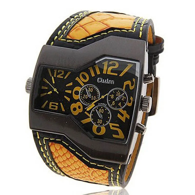 Роскошные Брендовые мужские часы OULM модные с двойным кожаным ремешком