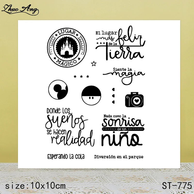 

ZhuoAng Spanish Language Camera Badge Clear Stamps For DIY Scrapbooking/Card Making/Album Decorative Silicon Stamp Crafts