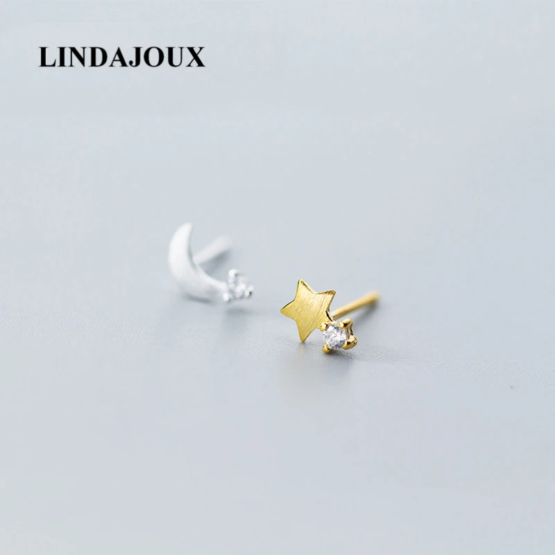 

Gold Star Matte Surface Moon 925 Sterling Silver Stud Earrings For Women sterling-silver-jewelry Fashion Studs Earring