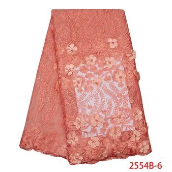 

African Beaded 3D Tulle Lace Fabric 2019 African French Lace Fabric High Quality Nigerian Embroidery Tulle Peach Lace GD2554B-1