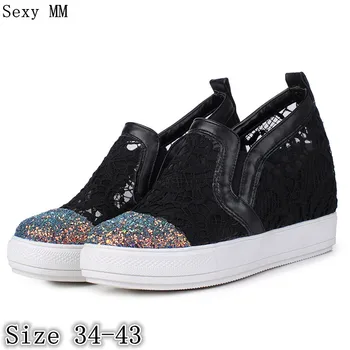 

Height Increasing Slip On Shoes Women Loafers Flats Platform Wedge Casual Flat Shoes Plus Size 34 - 40 41 42 43 High Quality