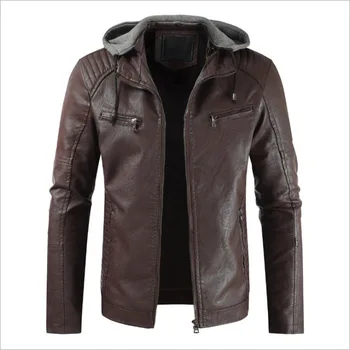 

High quality Leather Jacket Men New Brand Hooded PU Leather Jacket Slim Fit Thicken Motorcycle Leather Jacket Male