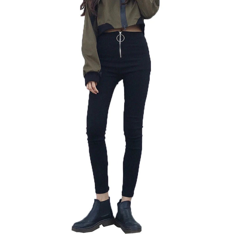 

Ulzzang Retro Zipper Pants Women 2018 Spring Autumn Black Pencil Pants Harajuku Plus Size Kpop Trousers Female Casual
