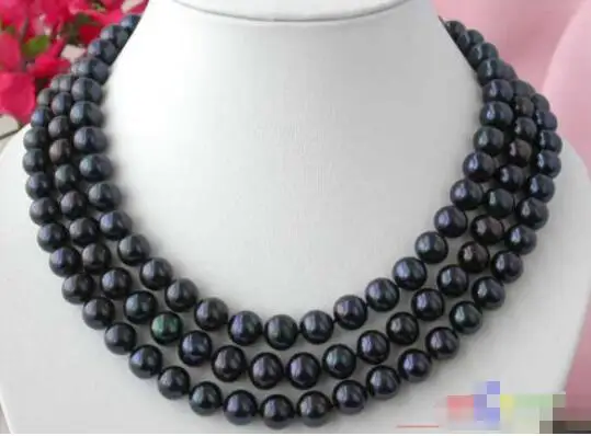 

Hot sale new Style >>>>>3ROW 11MM BLACK ROUND FW PEARL NECKLACE SILVER MABE