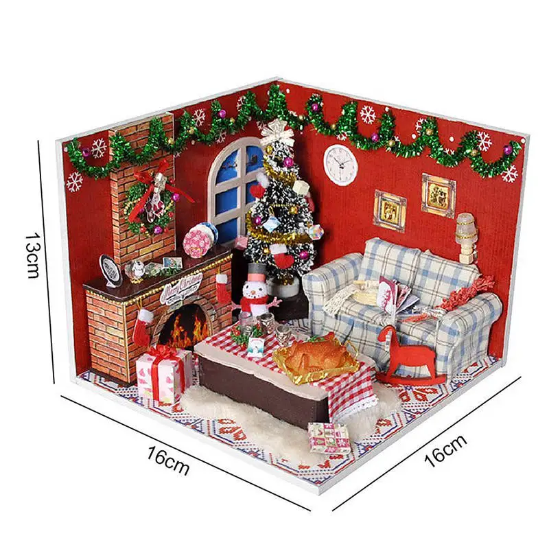 Cuteroom DIY деревянный миниатюрный кукольный домик Рождественская мебель игрушка Miniatura головоломка модель ручной работы кукольный домик подарок на день рождения для детей