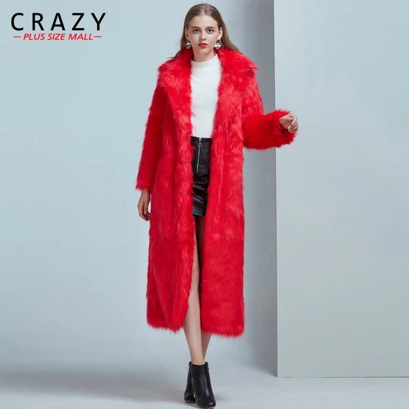 X-Long 130 см черный белый красный пальто из искусственного меха женщин плюс размер 6XL 5XL 4XL роскошный из искусственной лисы мех пальто