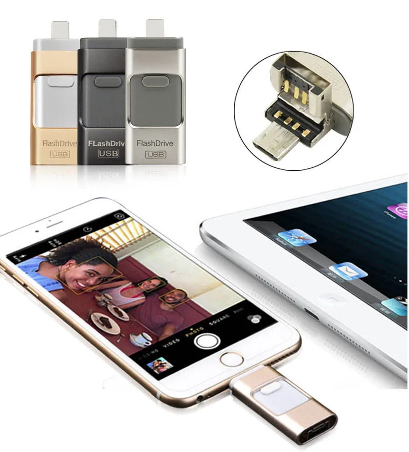

64G 3in1 USB Drive Memory Stick U Flash Disk For iPhone X 8 PLUS 7 PLUS 6 6S Plus 5S for iPad Pro Air Android OTG Phone Samsung