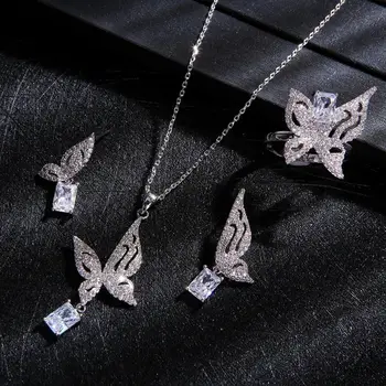 

Luxury Cut Butterfly pendant Geometric Women Wedding Cubic Zirconia 3pcs Necklace Earring ring Dubai Jewelry Set D1411