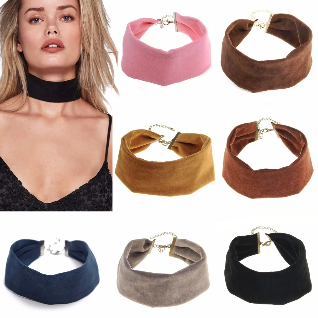 7 Colors Fashion Punk  Wide Plain Velvet Collar Choker Necklace Women Multicolor Gothic Basic Black Rope Necklaces Jewelry 5cm
