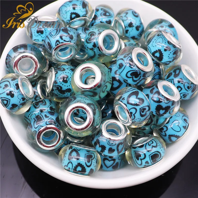 

50Pcs Heart Love Charms Rondelle Spacer Beads for Jewelry Making Large Hole European Beads fit for Women Girl Pandora Bracelet