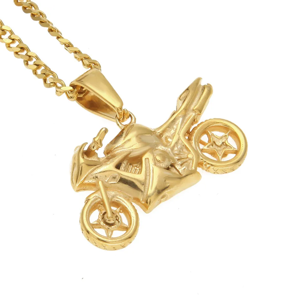 UWIN Stainless Steel Cool Motorcycle Pendant Fashion Punk Jewelry Gold Color Motorcycle Men's Hip hop Pendants Necklace Chain 3