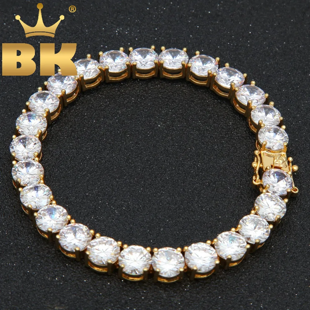 

Thick 8mm Round Cut Cubic Zirconia 1 Row Tennis Bracelet Shiny Bling Mens Gold Silver Color Triple Lock Hiphop Jewelry