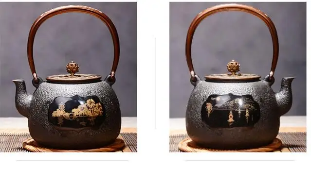 Стиль 1.2L Южной Китай декорации инкрустированные чугунок руководство без покрытия чугунный чайник японский чайник