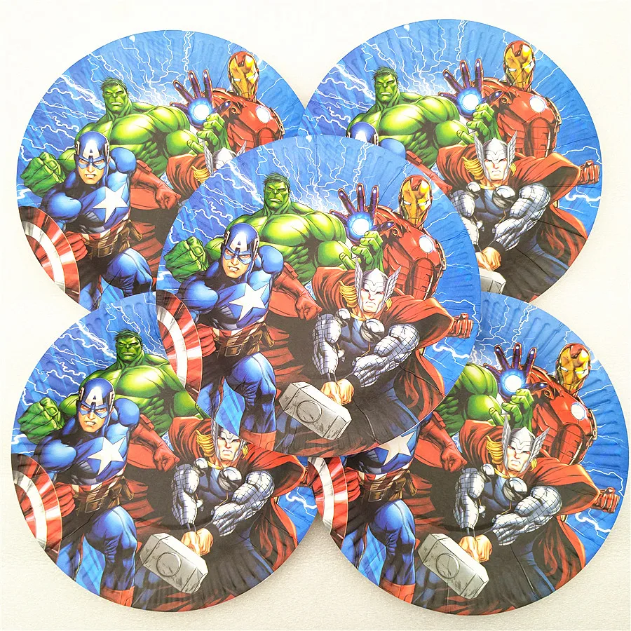 Avengers Cartoon Theme 10Pcs Kids Party Plate Children Birthday Party Paper Dish Tray 