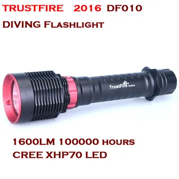 

2016 NEW TrustFire DF010 LED Diving flashlight XHP70 1600 Lumens Diving IPX8 50M By 26650 Battery flashlight