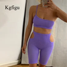 KGFIGU Velvet 2 Piece Set Women Tops and Hollow Out Shorts Snug Suits Sexy Club Outfits Two Piece Casual Tracksuit Matching Sets