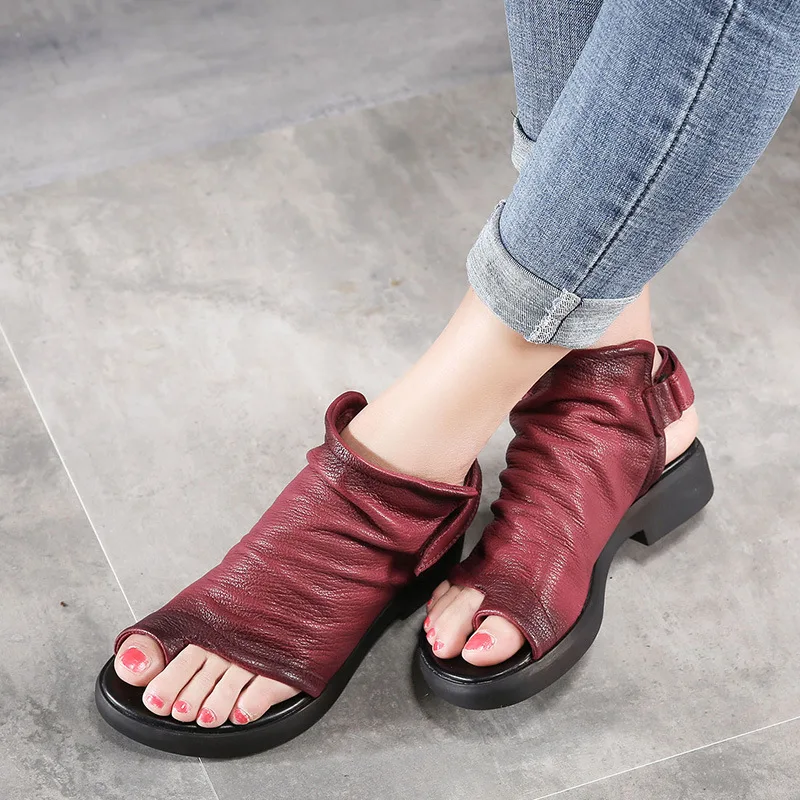 

Handmade vintage leather low heel woman Flip-flops sandal leisure fashion gladiator sandal ladies summer Actmdall