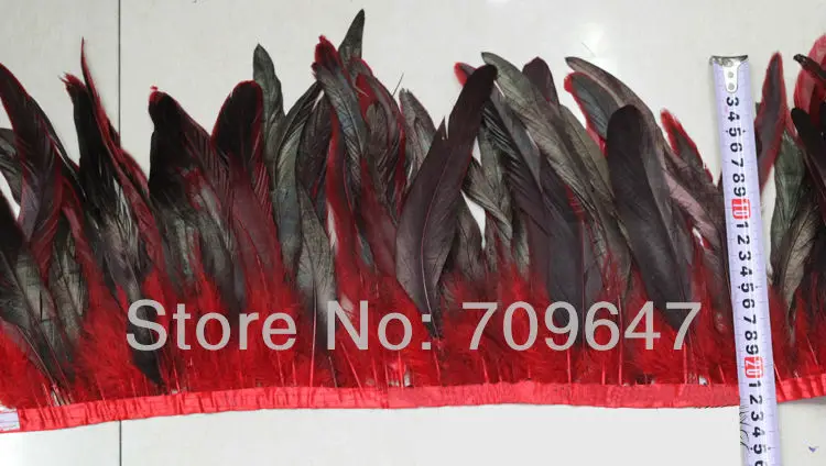 

2 Meters/Lot Height 20cm 1/2 BRONZE ROOSTER TAIL FEATHER COSTUME FRINGE TRIMMING of Red Irridescent Color