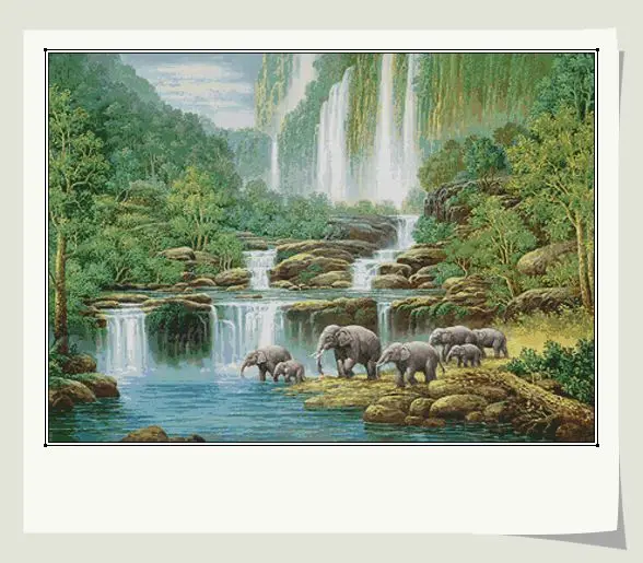 

Gold Collection Counted Cross Stitch Kit Elephant Elephants Paradise Eden Fairyland Funland Waterfall Forest