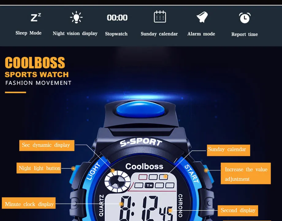 COOLBOSS мужские светодиодные цифровые армейские часы детские спортивные часы модные часы для мальчиков и девочек, студенческие многофункциональные наручные часы для детей