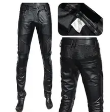 2017 men’s clothing warm mens motorcycle leather pants tidal current male slim black faux leather trousers mens fashion black