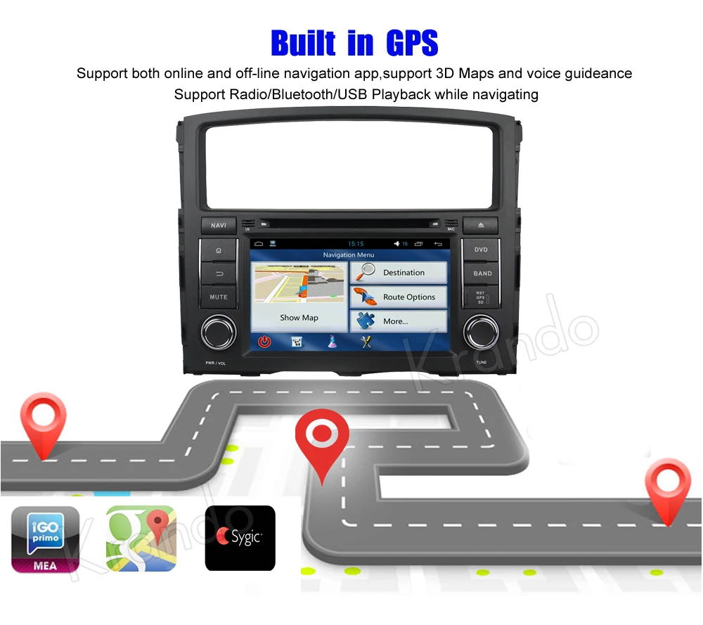 Excellent Krando 7" Android 8.0 car audio radio navigation multimedia system for Mitsubish Pajero 2006-2011 gps dvd player WIFI 3G DAB+ 3