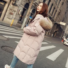 KMETRAM пуховое пальто зимнее женское с воротником из натурального меха енота длинная куртка Женская свободная Толстая теплая парка Casaco Feminino MY598