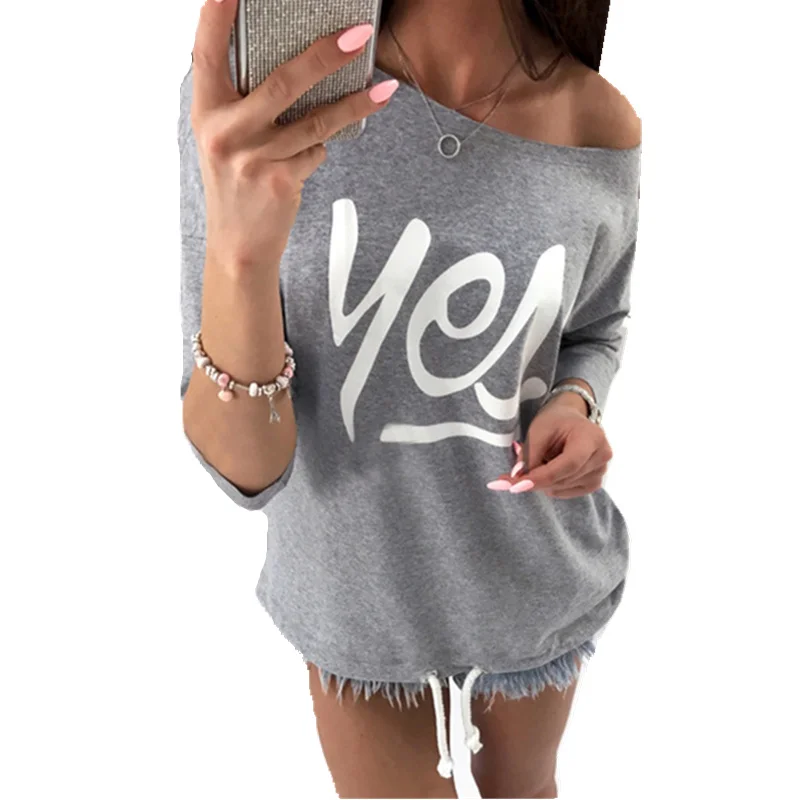 Sexy Off Shoulder Women Sweatshirts Letter Print Hoodies Long Sleeve