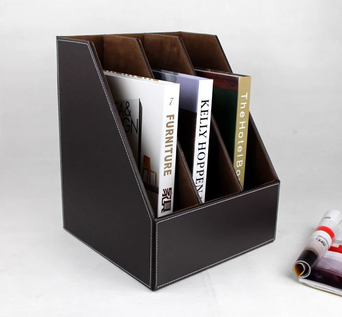 slanted 3 slot wooden leather desk A4 file book documens ...