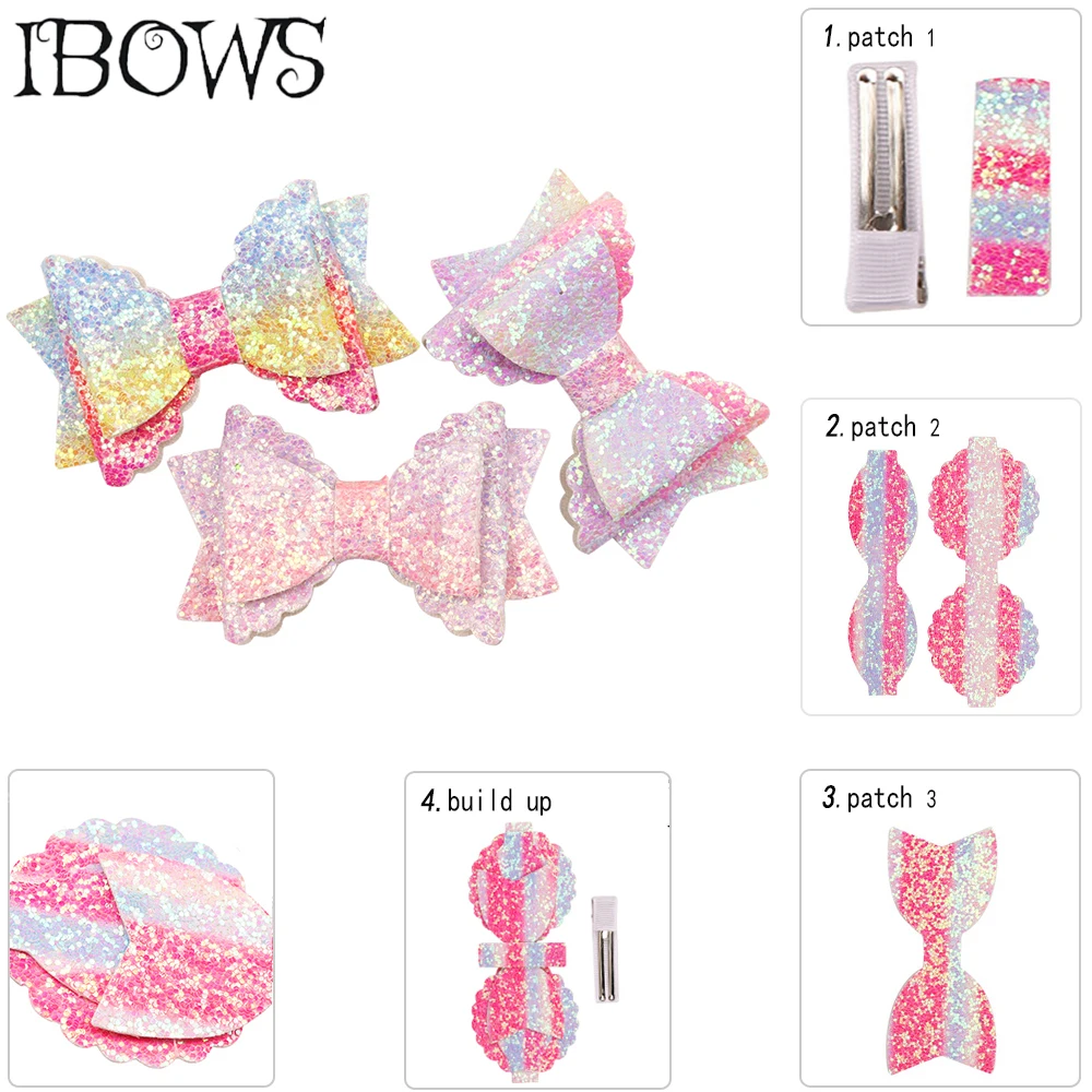 

DIY Mini Hairbow Material Set Rainbow Colorful Chunky Glitter Fabric Grosgrain Clip Handmade DIY Craft Material Hair Accessories
