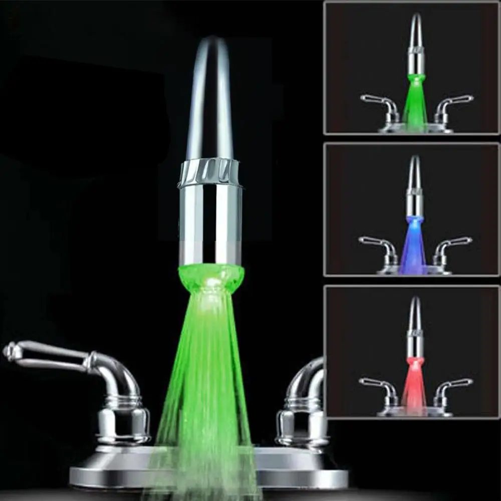 3 Color Water Faucet Temperature Sensor Kitchen LED Taps Light No Battery Water Faucet Glow