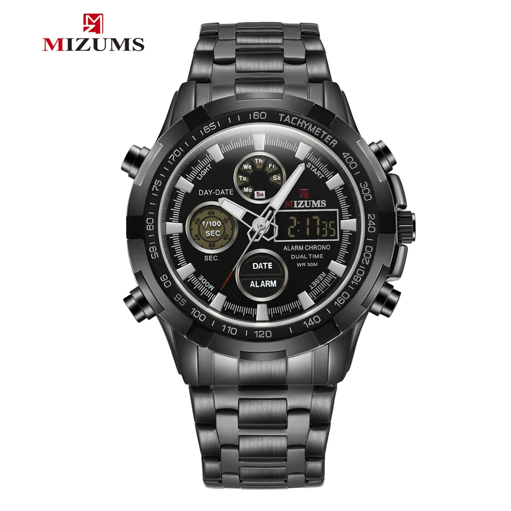 Fashion Brand Men Sports Watches with gold stainless steel band Digital Analog Watch Army Military Waterproof Male LED Clock Relogio Masculino mizums (8)