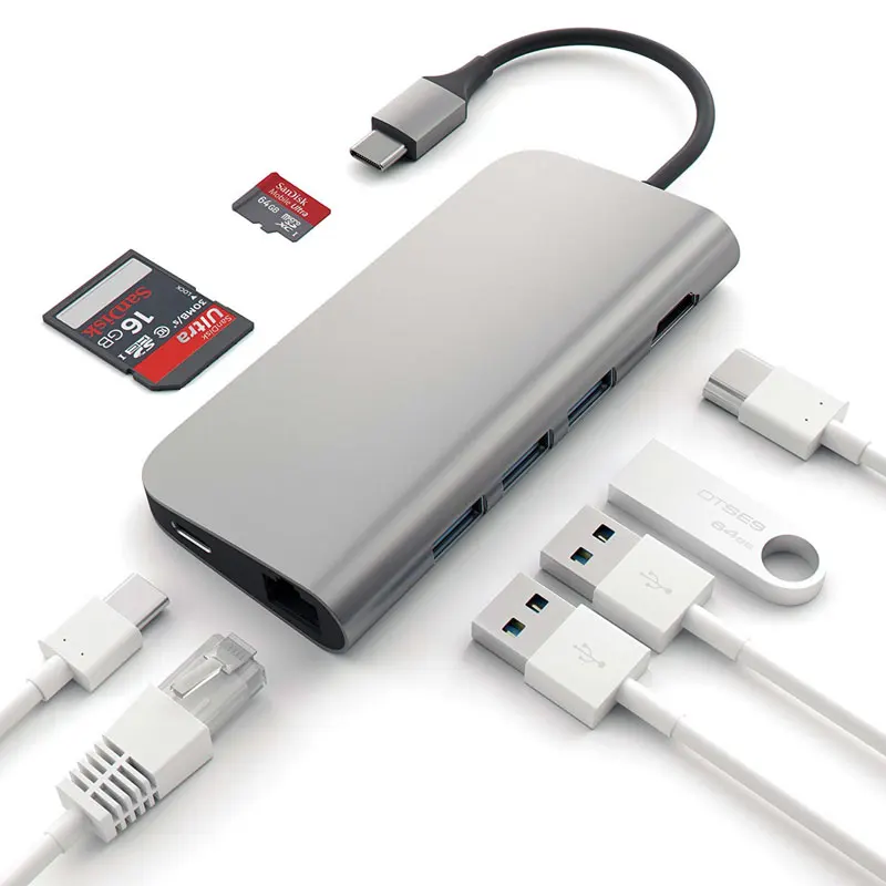 Адаптер Thunderbolt 3 USB C концентратор HDMI 4K Rj45 1000M для MacBook/Air huawei mate 10 P20 type-C с PD кардридер концентратор 3,0