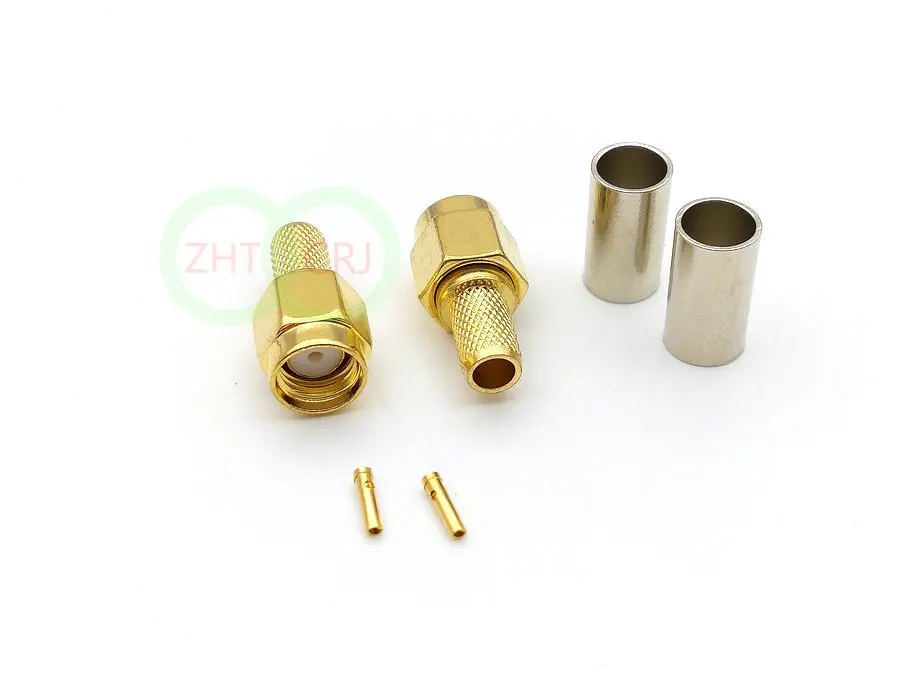1000pcs Gold plated RP-SMA male plug jack crimp for RG58 RG142 LMR195 RF connector