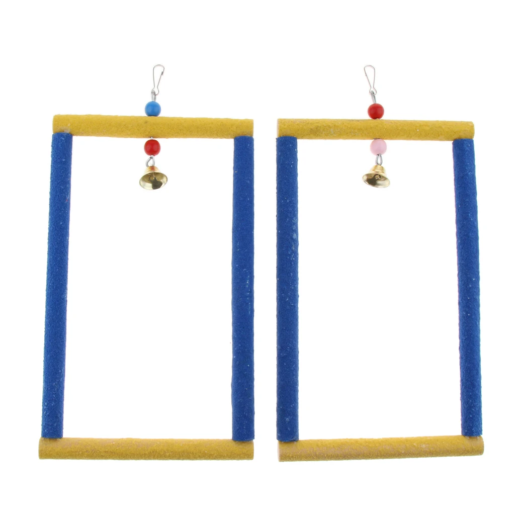 Amagogo 2x Pet Bird Cage Hanging Parrot Parakeet Stand Wood Swing Perch Ladder