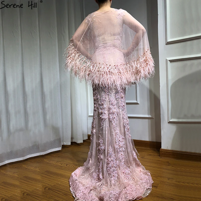 Розовые перья русалки шаль Пряжа вечерние платья мода кристалл жемчуг элегантные сексуальные вечерние платья BLA6608