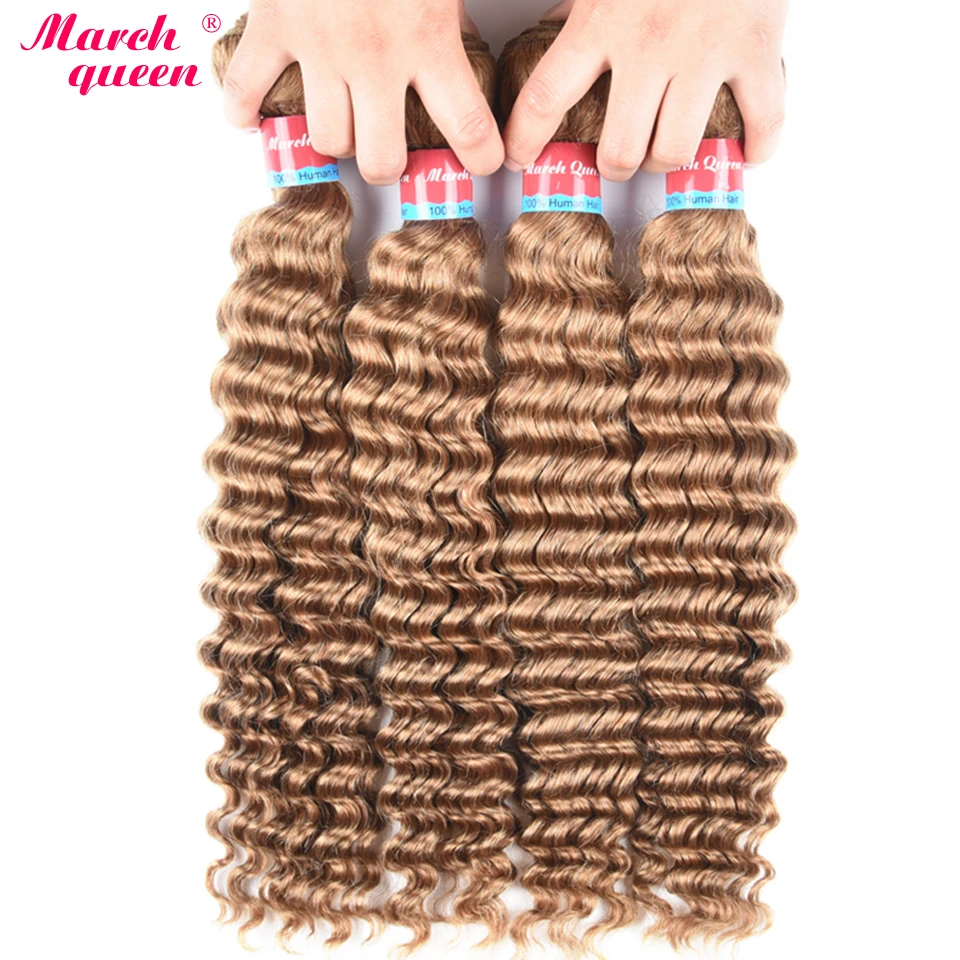 

March Queen #27 Burmese Deep Wave Hair 4 Bundles Honey Blonde Color Human Hair Weave Non Remy Curly Hair Extensions