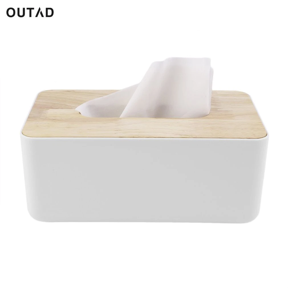 

OUTAD Tissue Box Home Car Container Decoration For Removable Tissue Rectangle Shape PP+Oak