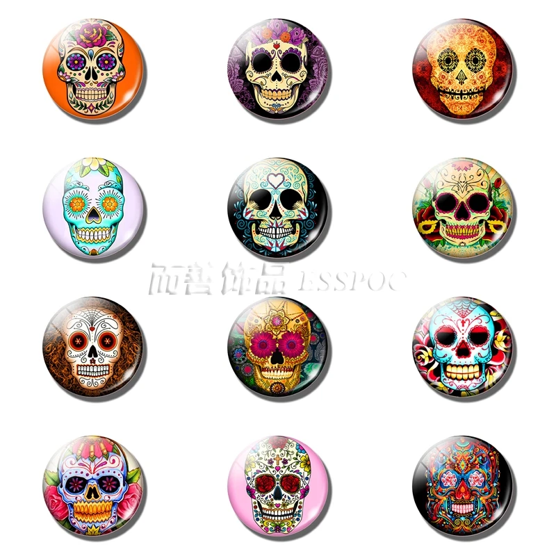 5Pcs/lot Sugar Skull Day of The Dead 25MM Glass Cabochons DIY Handmade Round Photo for Pendaant Making Jewelry Accessories | Украшения и