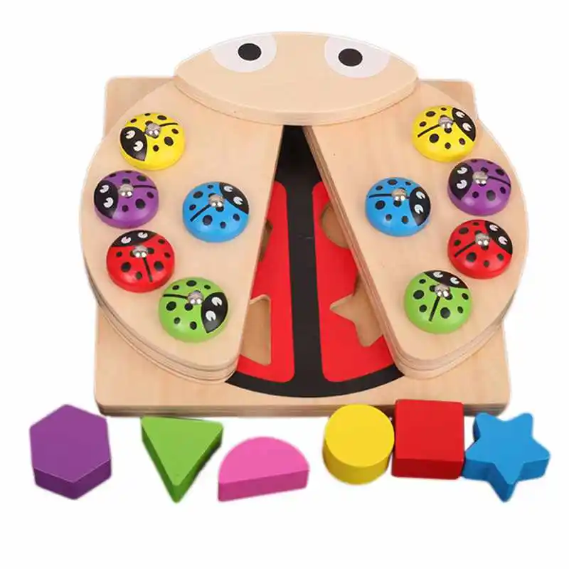 

2 In 1 Montessori Educational Wooden Toys For Children 3D Puzzles Geometric Match & Magnetic Fishing Games Kids Wooden Toy Gif