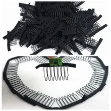 Гармонии волос 100 шт. 7-ЗУБЫ черный полиэстер ткань придает парик расчески шили в парик с длинными волосами расчески вставить зажимы для парика