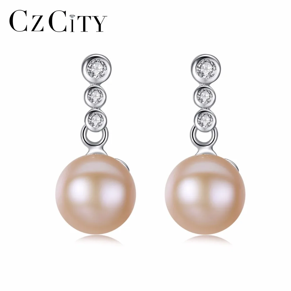 

CZCITY 925 Silver Pearl Stud Earrings For Women Fashion Natural Pearl Ear Stud Birthday Gifts Party Gift for Girls Fine jewelry