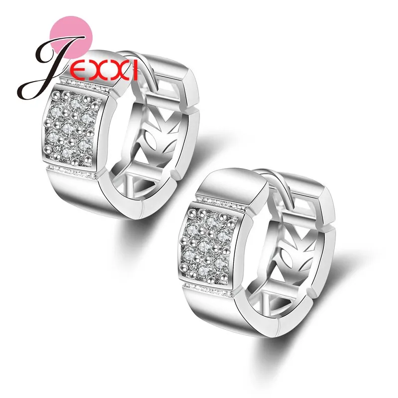 JEXXI CZ Diamond White Gold Plated Hoop Earrings Top Sale New Fashion Vintage Hoop Earrings Wedding Silver Jewelry Free Shipping