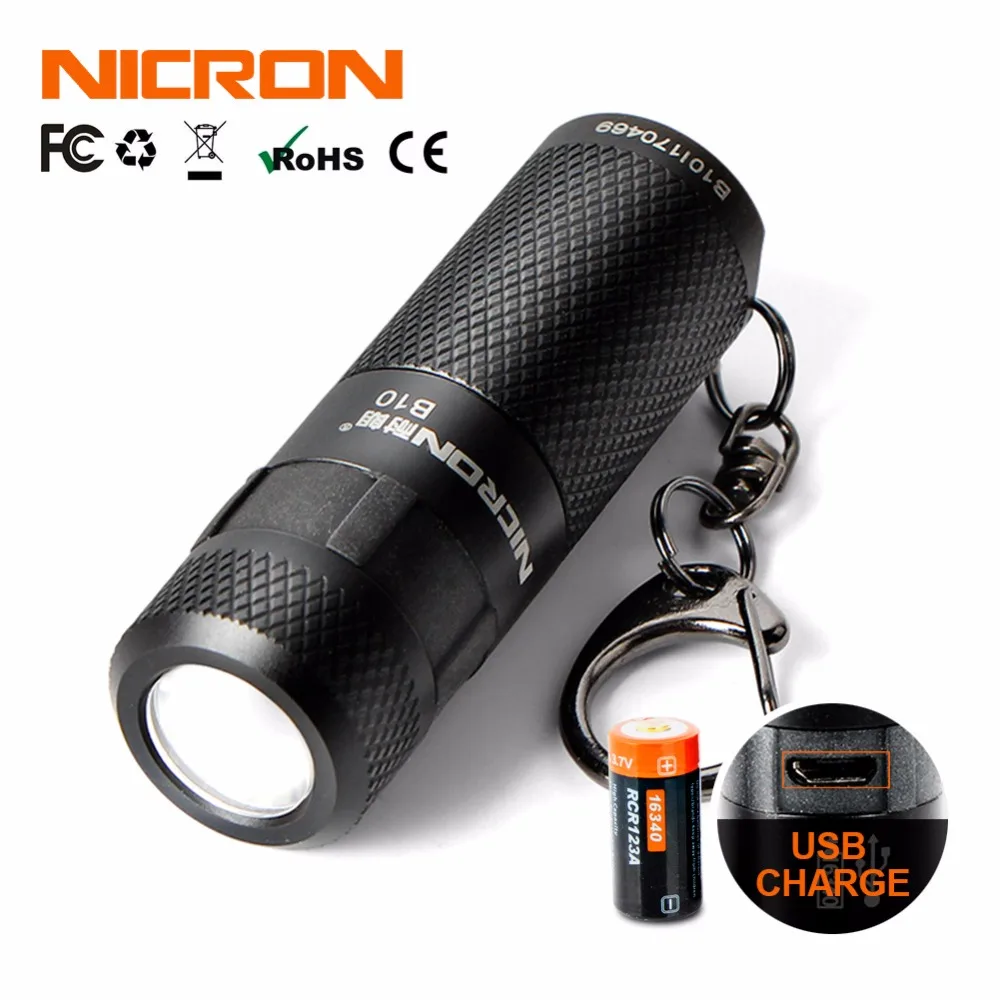 NICRON Mini LED Flashlight Keychain 3W USB Rechargeable Compact Lamp