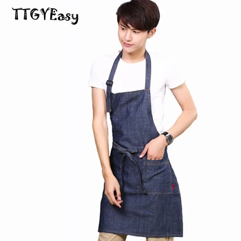 

2018 New Hot Sale Aprons Cowboy Denim Simple Antifouling Uniform Unisex Aprons for Woman Men painting cafe Kitchen Chef Waiter